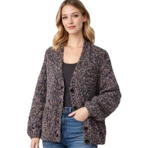 BB Dakota Steve Madden Collab Wool Metallic Specs Multicolor Fuzzy Cardigan sz.S